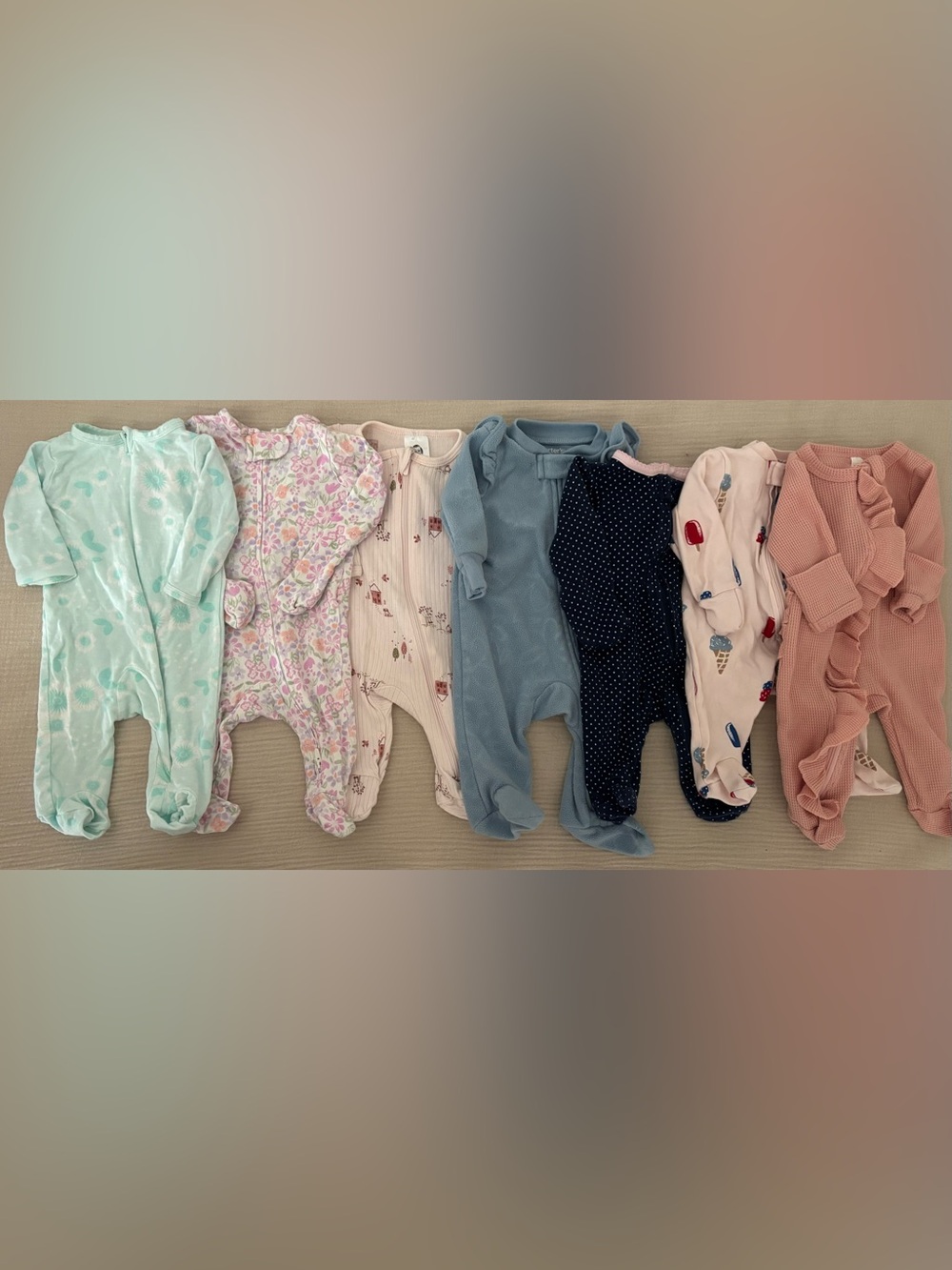 Baby Girls Mixed Color One-Piece Sleepers - Soft Footed Pajamas Bundle